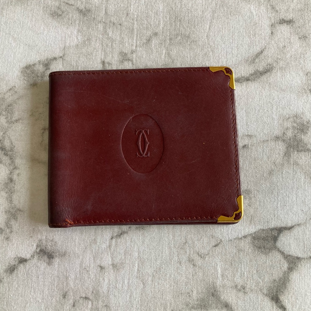 Cartier Burgundy Smooth Leather Bifold Wallet With Gold Hardware Accents